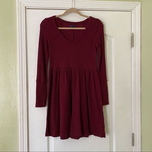 American Eagle Long Sleeve Maroon Waffle Dress